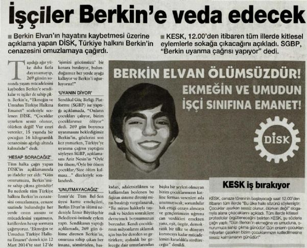 İŞÇİLER BERKİN’E VEDA EDECEK