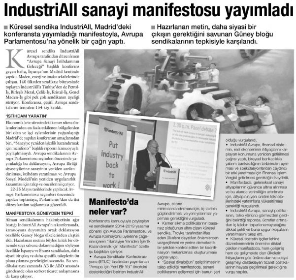 INDUSTRIALL SANAYİ MANİFESTOSU YAYIMLADI