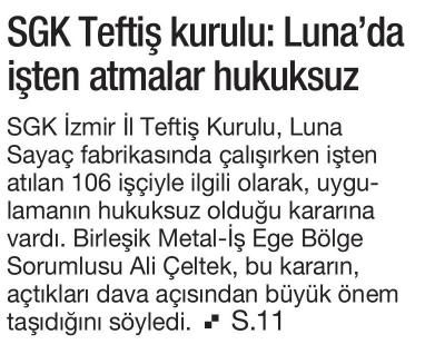SGK TEFTİŞ KURULU: LUNA’DA İŞTEN ATMALAR HUKUKSUZ