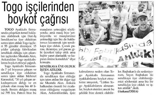 TOGO İŞÇİLERİNDEN BOYKOT ÇAĞRISI