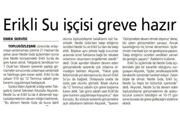 NESTLE ERİKLİ DE GREVE GİDİYOR