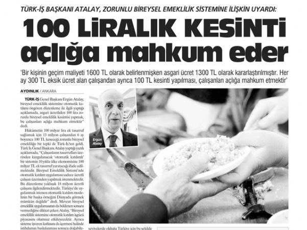 100 LİRALIK KESİNTİ AÇLIĞA MAHKUM EDER