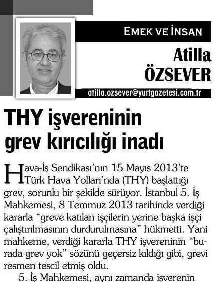 THY İŞVERENİNİN GREV KIRICILIĞI İNADI