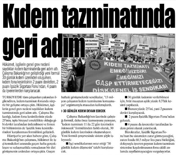 KIDEM TAZMİNATINDA GERİ ADIM