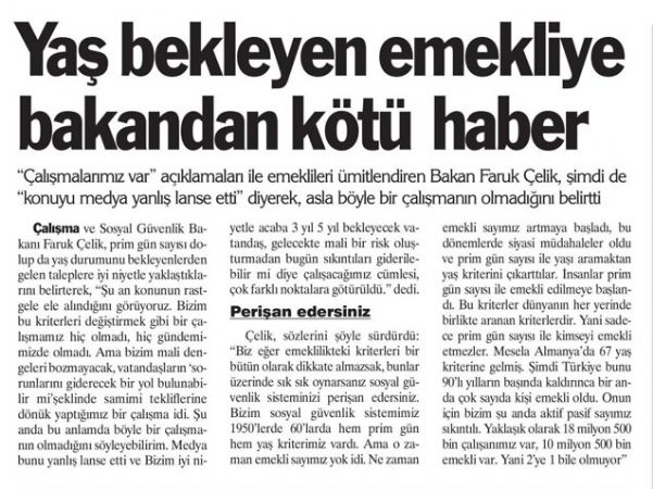 YAŞ BEKLEYEN EMEKLİYE BAKANDAN KÖTÜ HABER