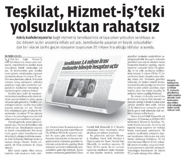 TEŞKİLAT HİZMET-İŞ’TEKİ YOLSUZLUKTAN RAHATSIZ