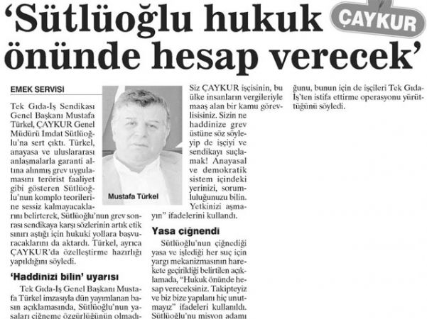 SÜTLÜOĞLU HUKUK ÖNÜNDE HESAP VERECEK