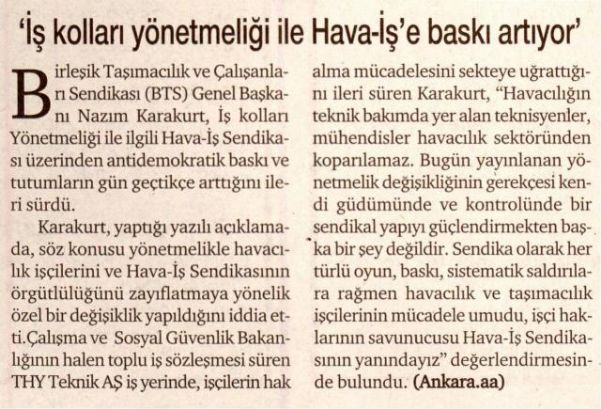 İŞ KOLLARI YÖNETMELİĞİ İLE HAVA-İŞ’E BASKI ARTIYOR