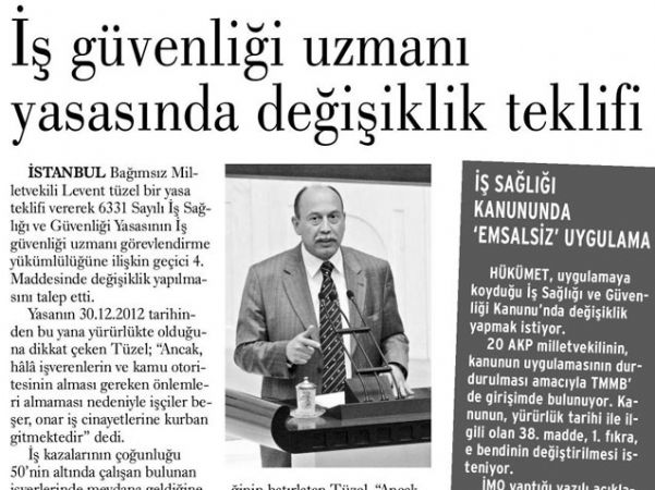 İŞ GÜVENLİĞİ UZMANI YASASINDA DEĞİŞİKLİK TEKLİFİ