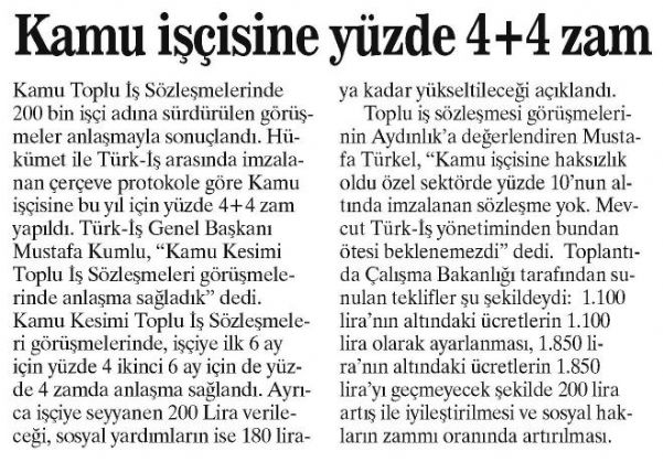 KAMU İŞÇİSİNE YÜZDE 4+4 ZAM