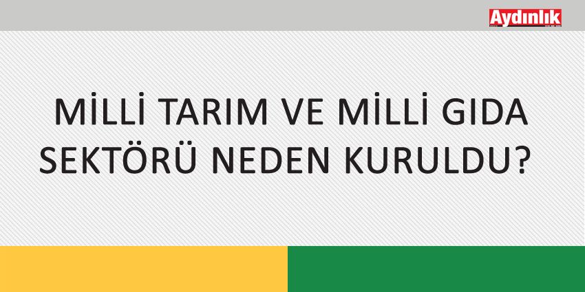 MİLLİ TARIM VE MİLLİ GIDA SEKTÖRÜ NEDEN KURULDU?