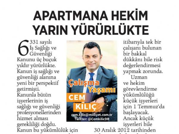 APARTMANA HEKİM YARIN YÜRÜRLÜKTE