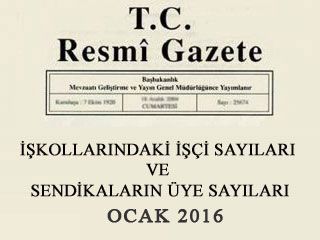 İŞKOLLARINDAKİ İŞÇİ SAYISI İLE SENDİKALARIN ÜYE SAYILARI /OCAK 2016