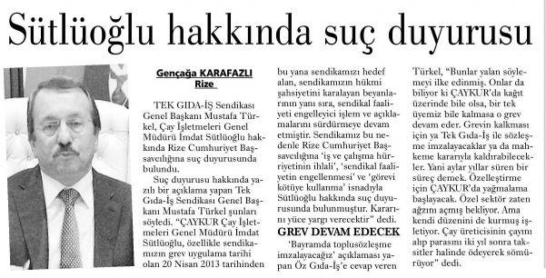 SÜTLÜOĞLU HAKKINDA SUÇ DUYURUSU