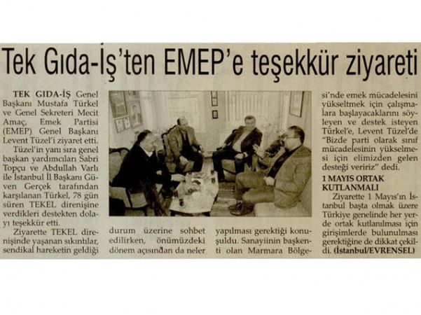 TEKGIDA-İŞ’TEN EMEP’E TEŞEKKÜR ZİYARETİ