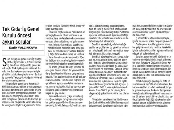 TEKGIDA-İŞ GENEL KURULU ÖNCESİ AYKIRI SORULAR