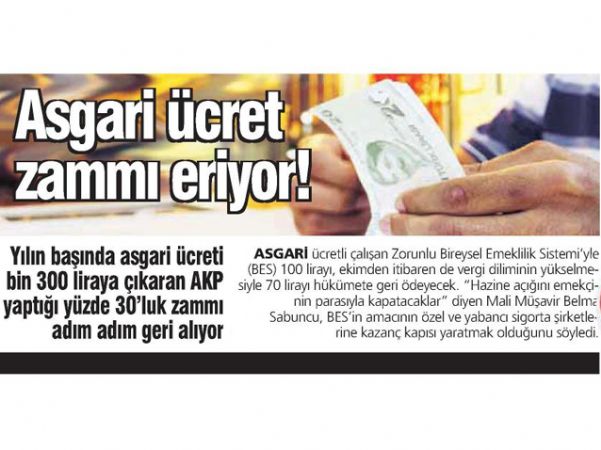 ASGARİ ÜCRET ZAMMI ERİYOR