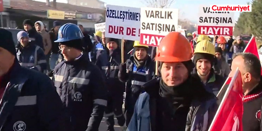 ÖZELLEŞTİRMEYE DİRENEN EMEKÇİLERİN YÜRÜYÜŞÜ DEVAM EDİYOR